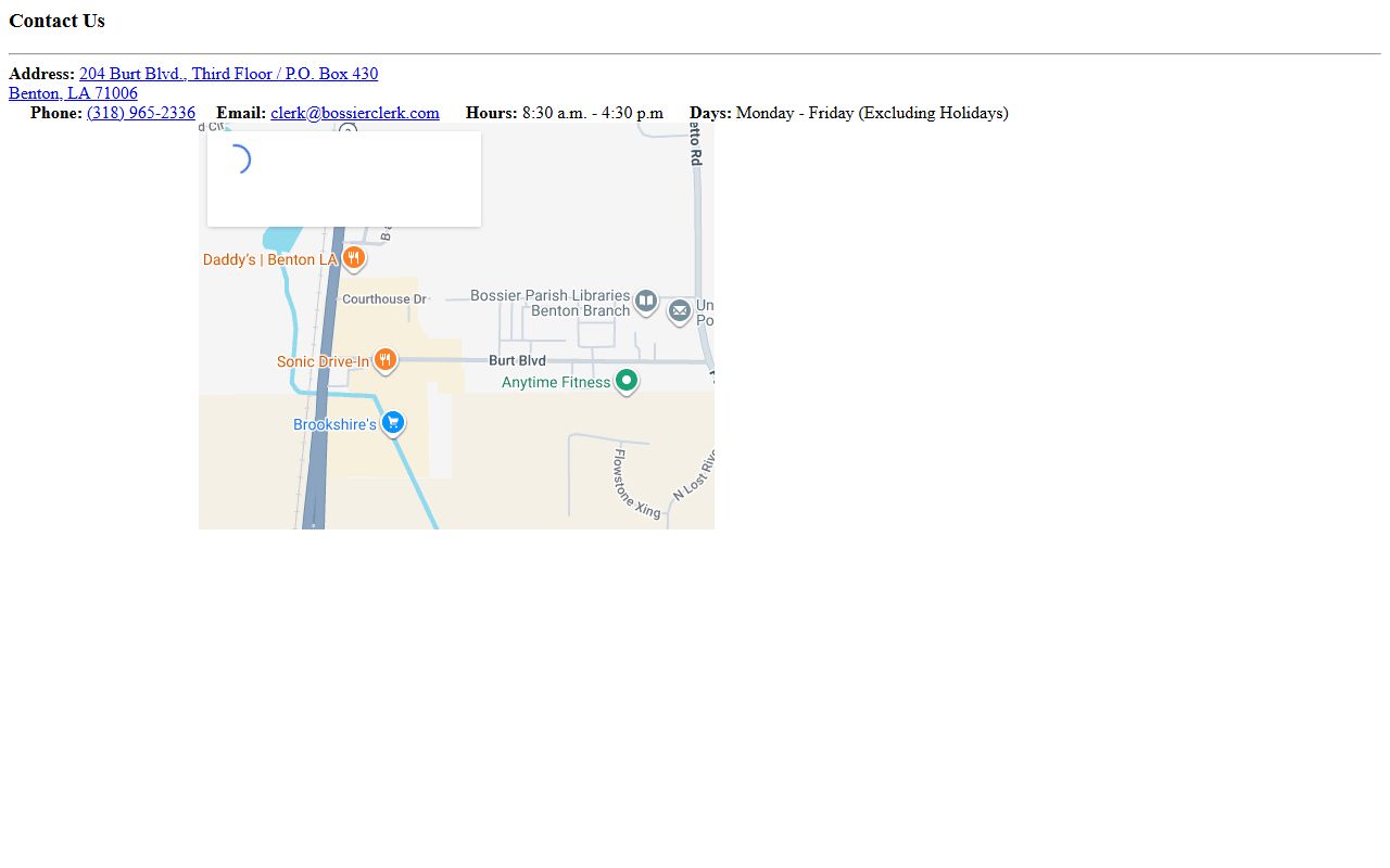 Bossier Parish Clerk of Court contact page