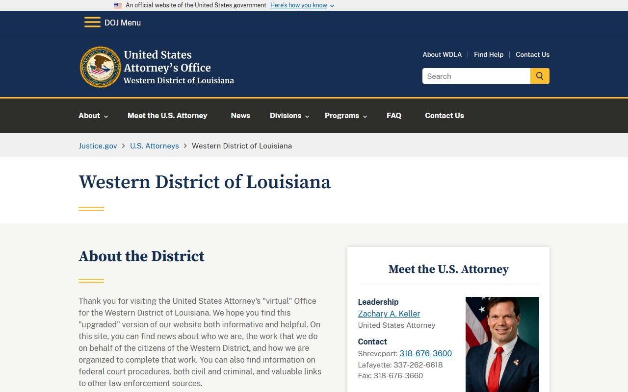 Bossier Parish court charges U.S. Attorney Western District of Louisiana