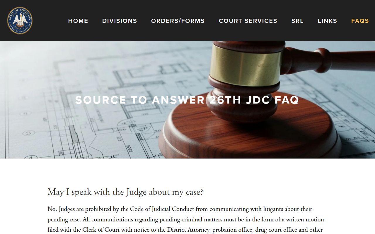 Bossier Parish court dockets 26th JDC FAQ and hours