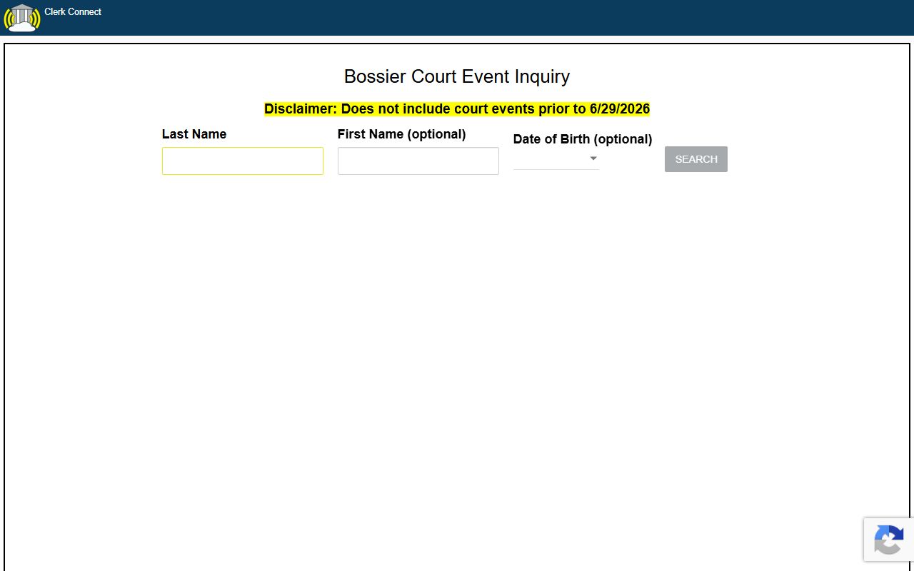 Bossier Parish court records Court Event Inquiry portal