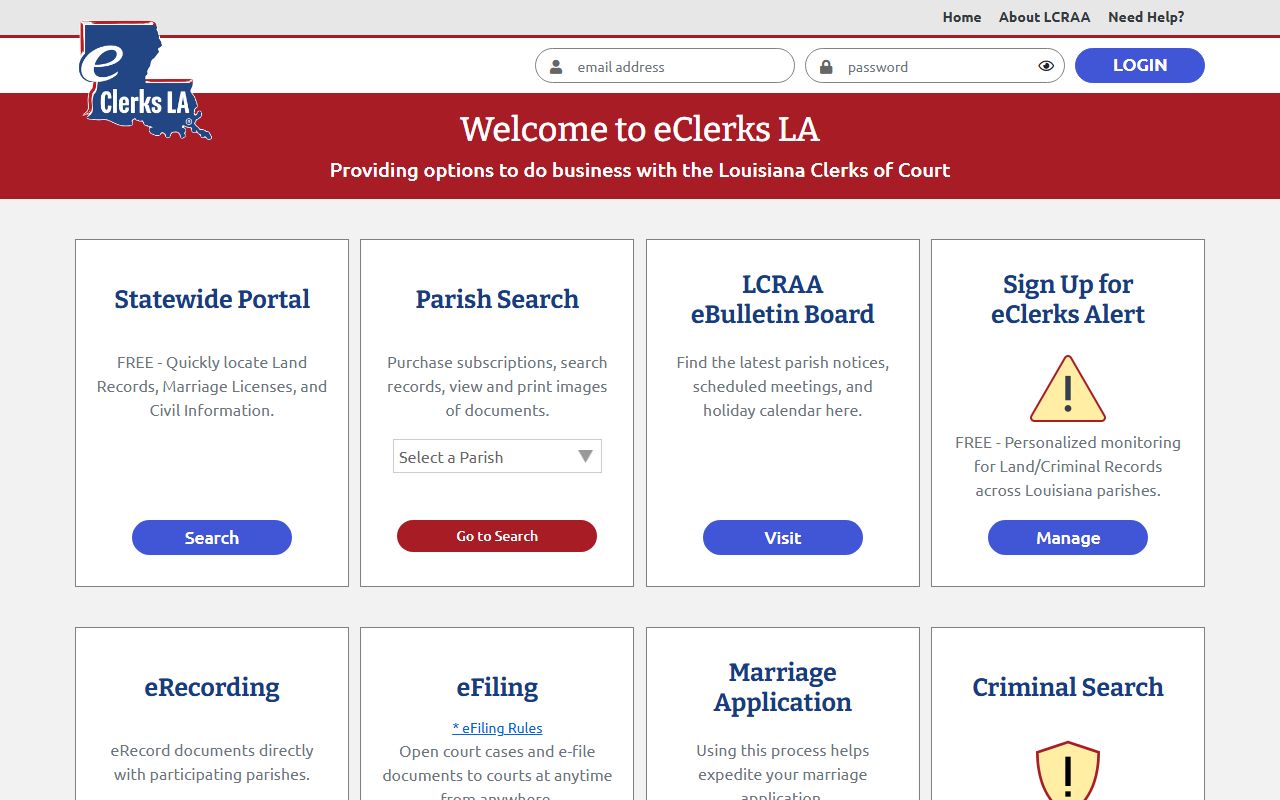 Bossier Parish court records LCRAA eClerks portal
