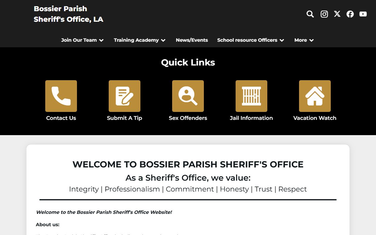 Bossier Parish inmate records sheriff office home page