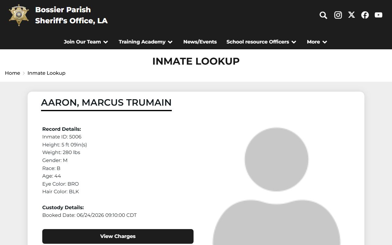 Bossier Parish inmate records sheriff inmate lookup