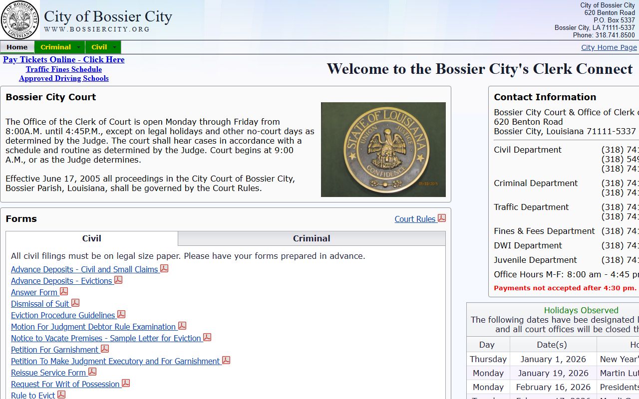 Bossier Parish court records Bossier City Court records