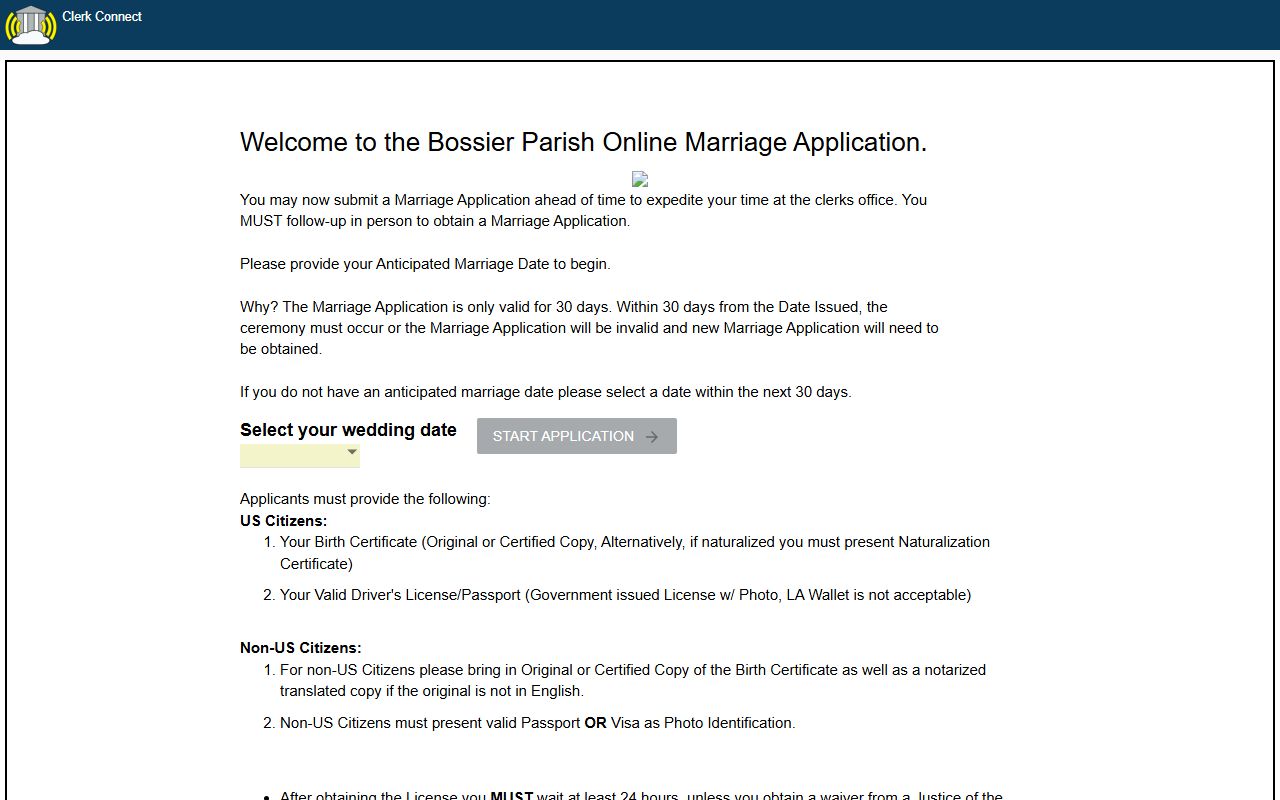 Bossier Parish marriage records online marriage application