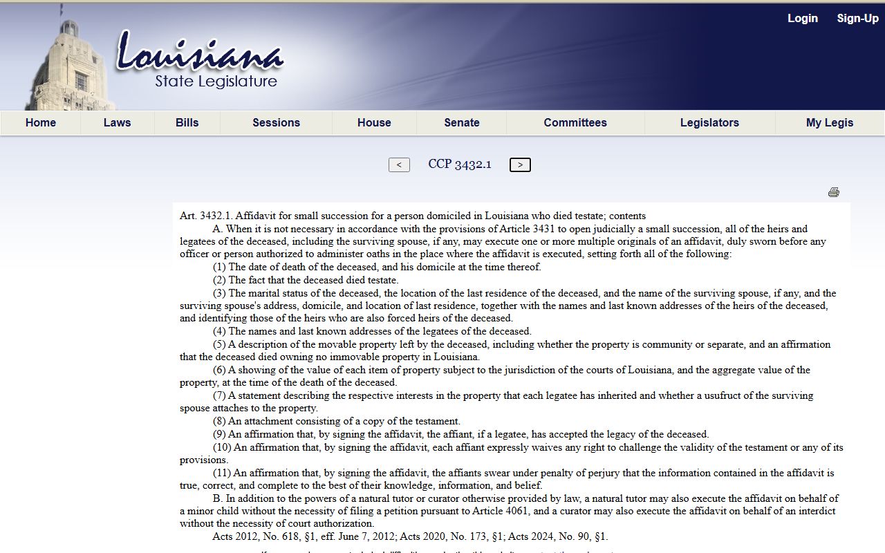 Bossier Parish probate records Louisiana small succession affidavit law