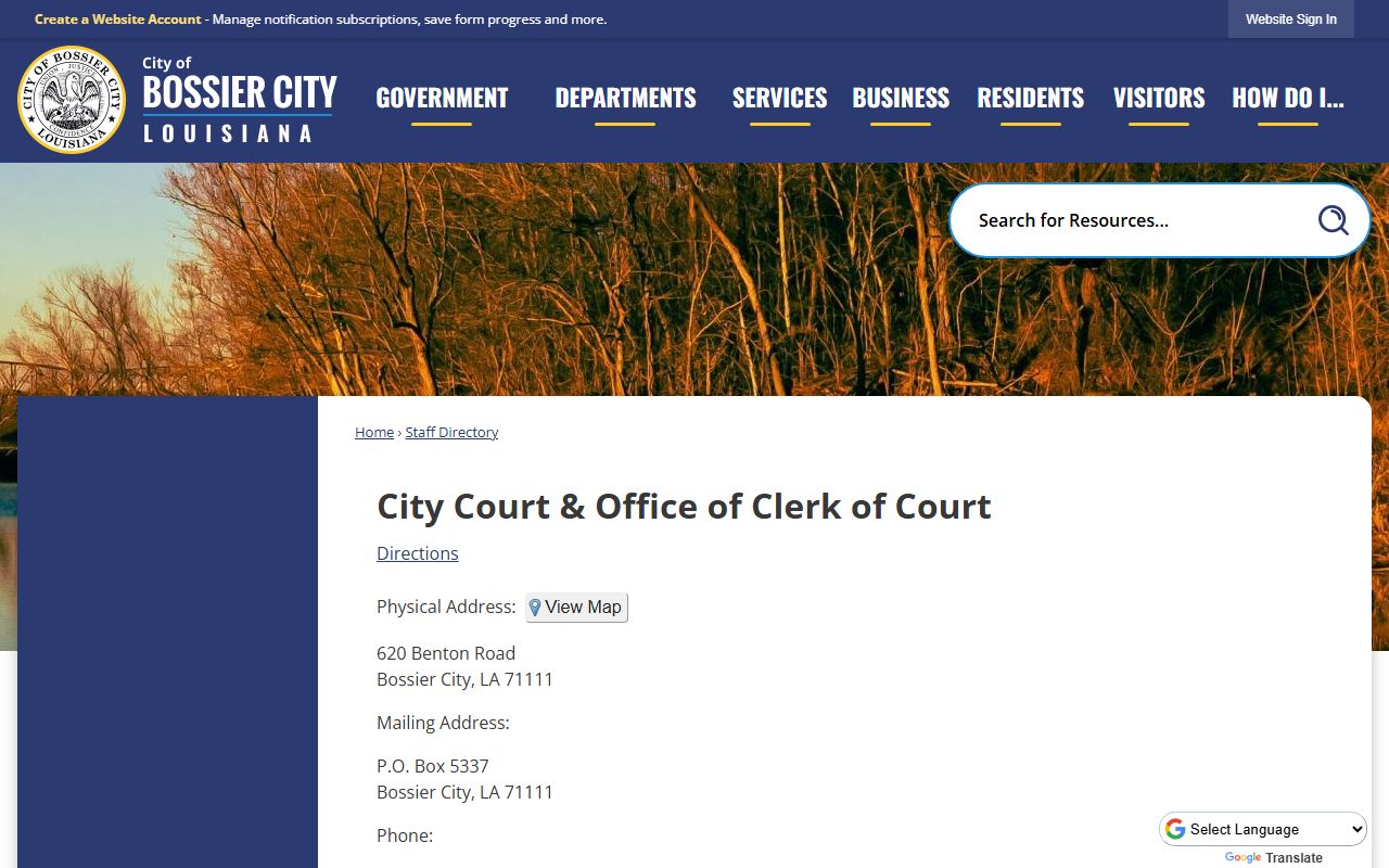 Bossier Parish traffic court records Bossier City Court directory